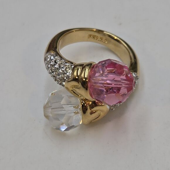 Ivana Trump Pink Crystal Rhinestone Ring Size 7.25 QVC Unusual Wrap Statement - Picture 1 of 7